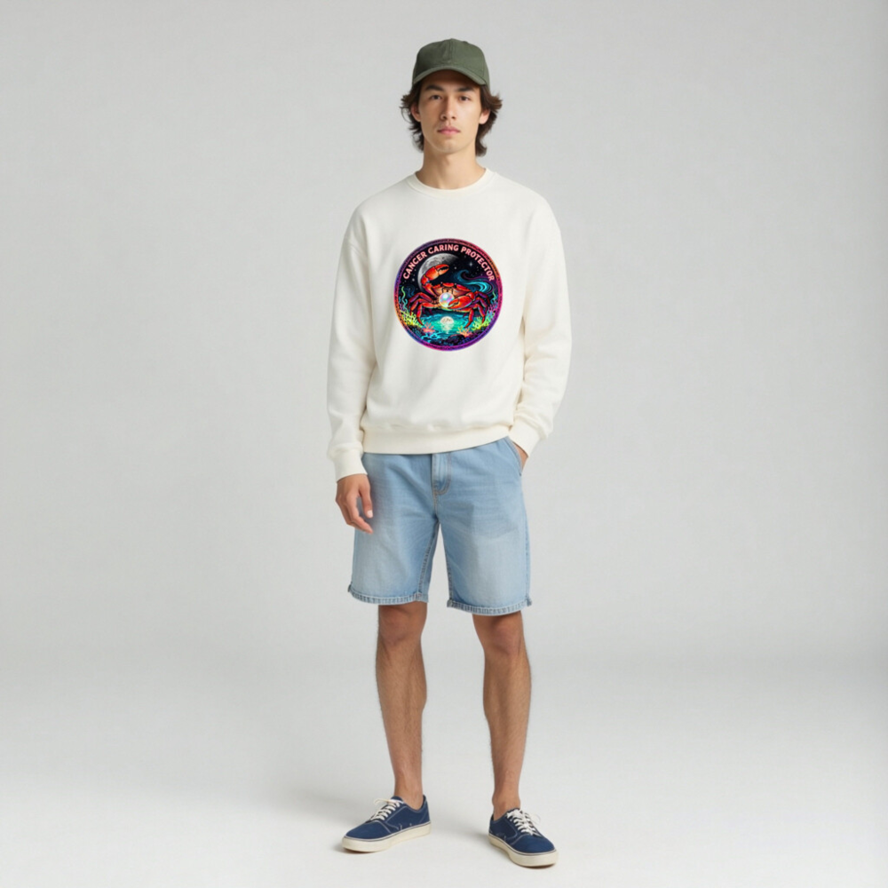 Unisex Crew Neck Sweatshirt - Cancer Caring Protector Crab Design, Soft Organic Cotton
