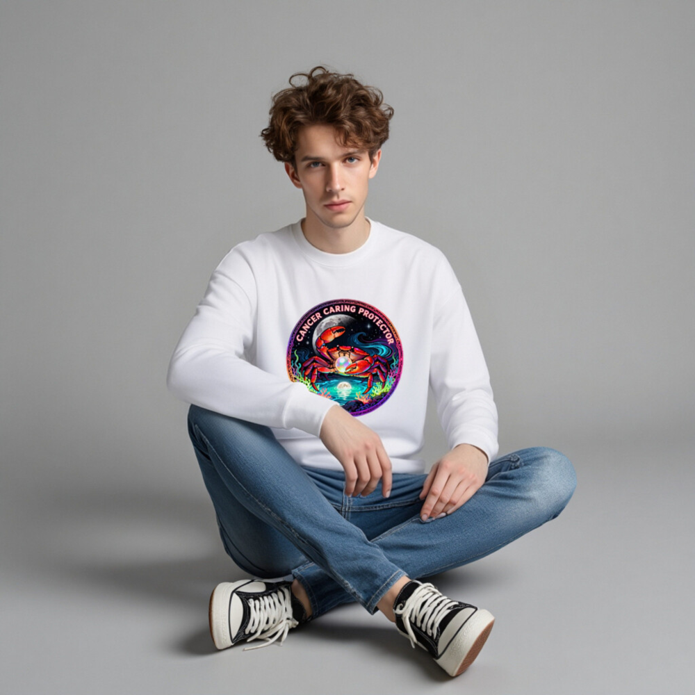 Unisex Crew Neck Sweatshirt - Cancer Caring Protector Crab Design, Soft Organic Cotton - Image 2