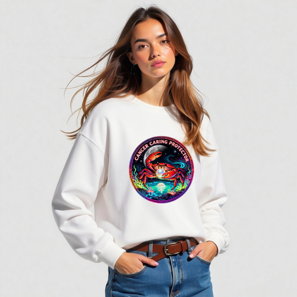 Unisex Crew Neck Sweatshirt - Cancer Caring Protector Crab Design, Soft Organic Cotton - Image 3