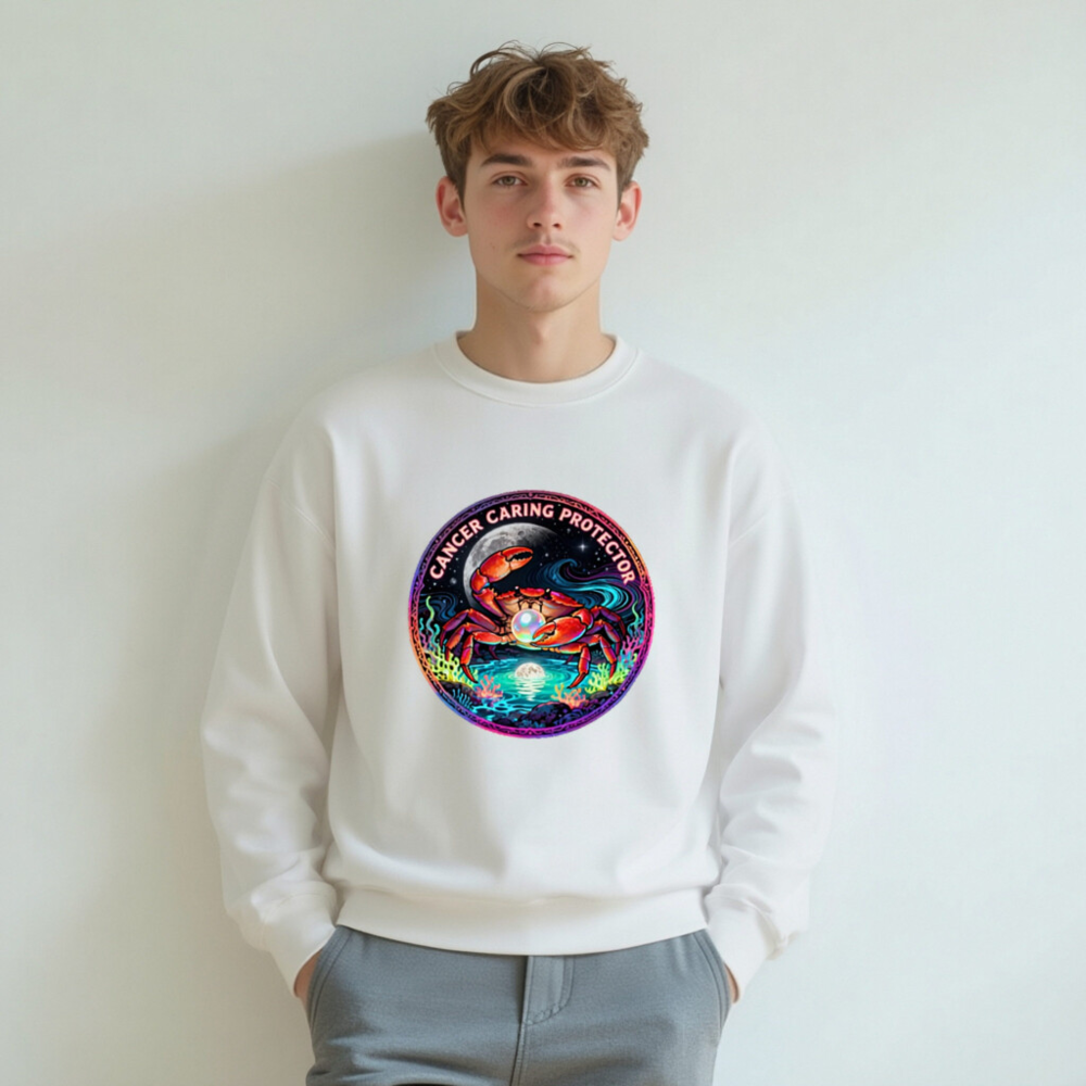 Unisex Crew Neck Sweatshirt - Cancer Caring Protector Crab Design, Soft Organic Cotton - Image 4
