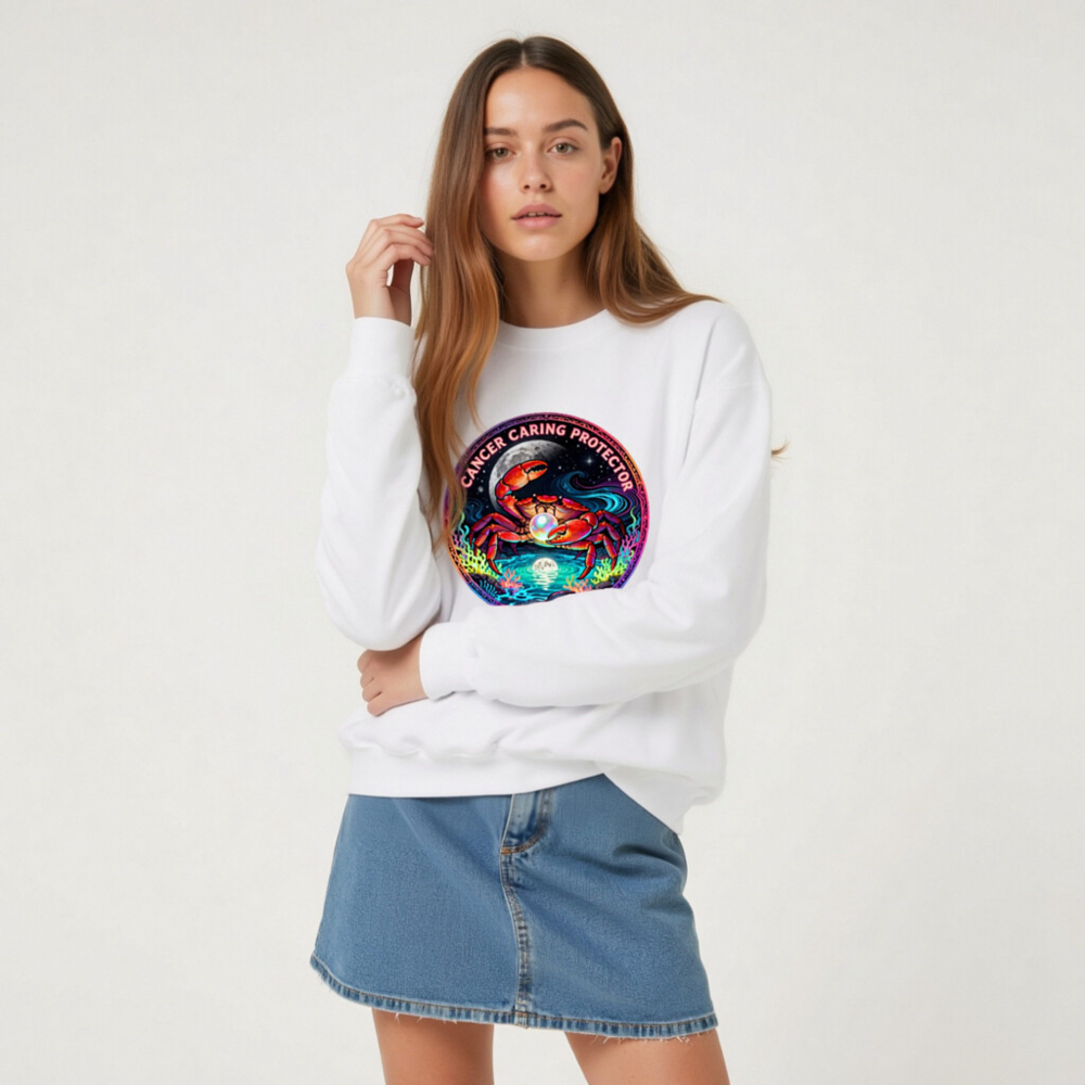 Unisex Crew Neck Sweatshirt - Cancer Caring Protector Crab Design, Soft Organic Cotton - Image 5