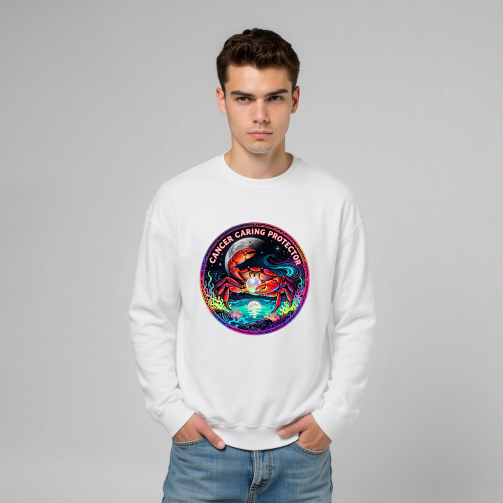 Unisex Crew Neck Sweatshirt - Cancer Caring Protector Crab Design, Soft Organic Cotton - Image 7