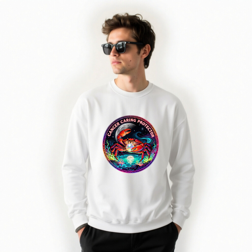 Unisex Crew Neck Sweatshirt - Cancer Caring Protector Crab Design, Soft Organic Cotton - Image 8