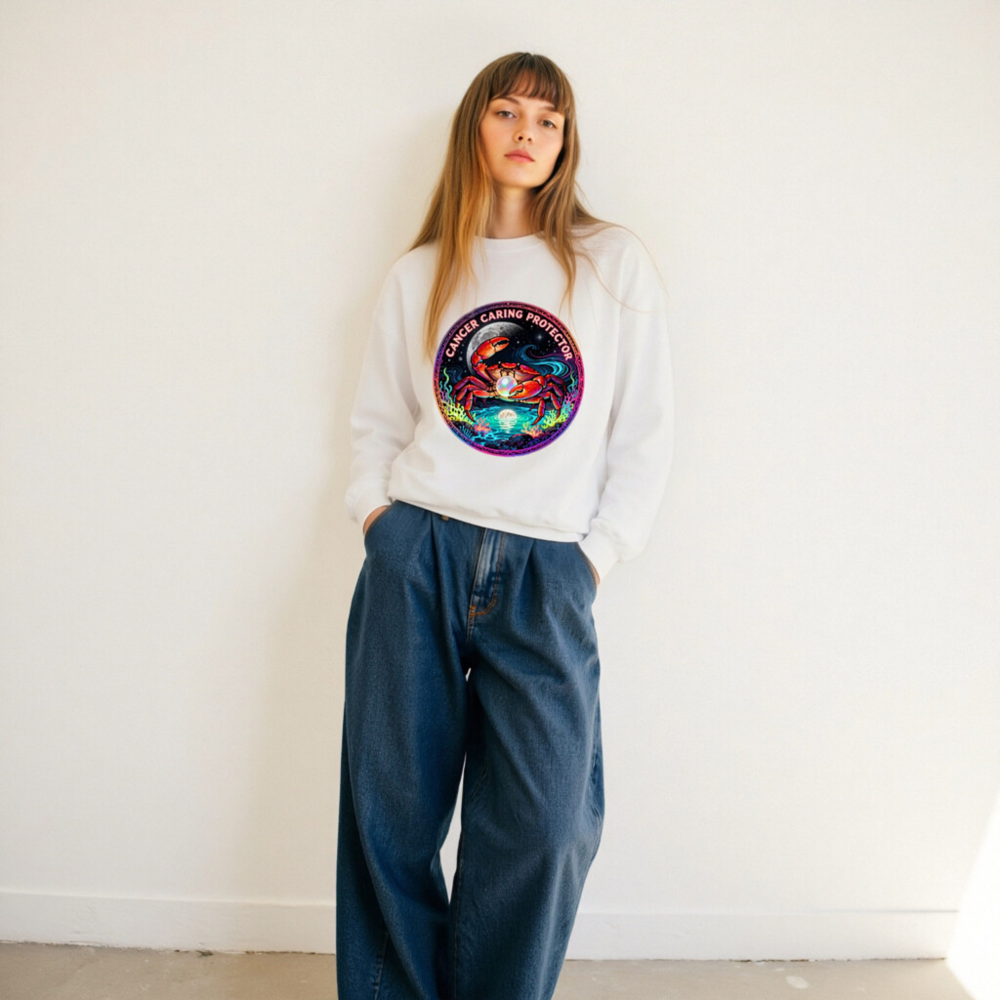Unisex Crew Neck Sweatshirt - Cancer Caring Protector Crab Design, Soft Organic Cotton - Image 10