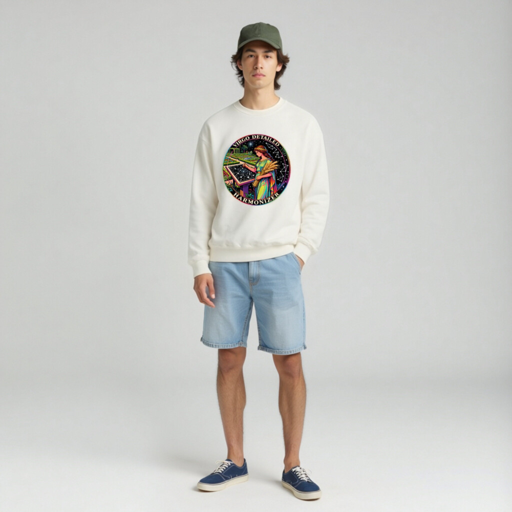 Virgo Detailed Harmonizer Unisex Crew Neck Sweatshirt - Rainbow Goddess Garden Design - Image 2