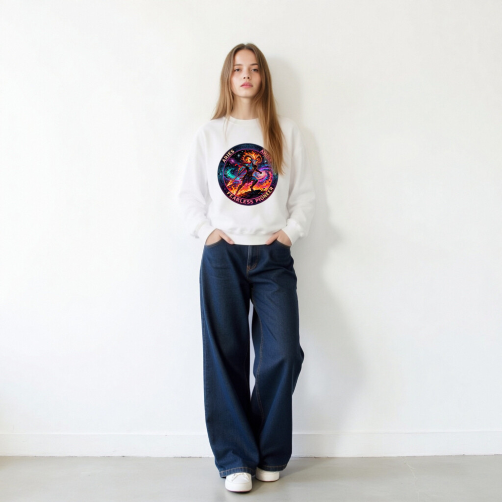 Aries Fearless Pioneer Unisex Crew Neck Sweatshirt | Cosmic Ram Warrior Design - Image 10