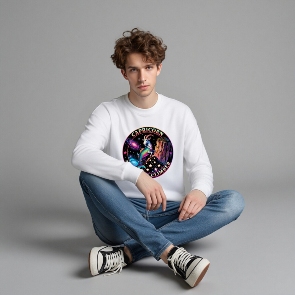Capricorn Ambitious Climber Unisex Sweatshirt - Rainbow Goat Astral Design - Image 3