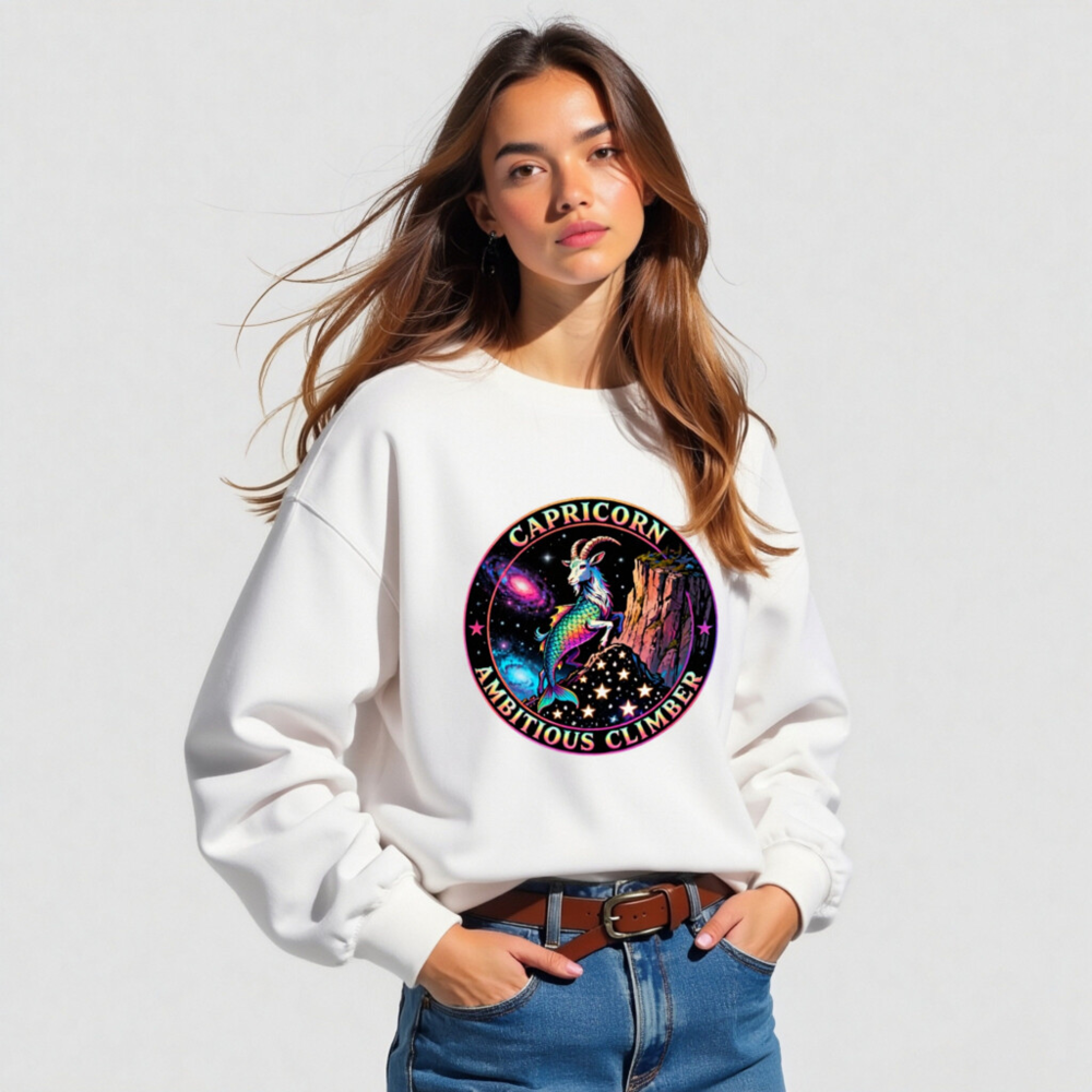 Capricorn Ambitious Climber Unisex Sweatshirt - Rainbow Goat Astral Design - Image 4