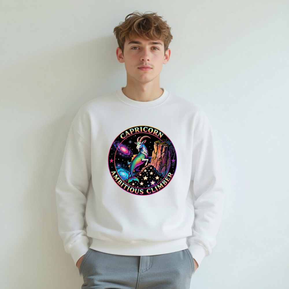 Capricorn Ambitious Climber Unisex Sweatshirt - Rainbow Goat Astral Design - Image 5