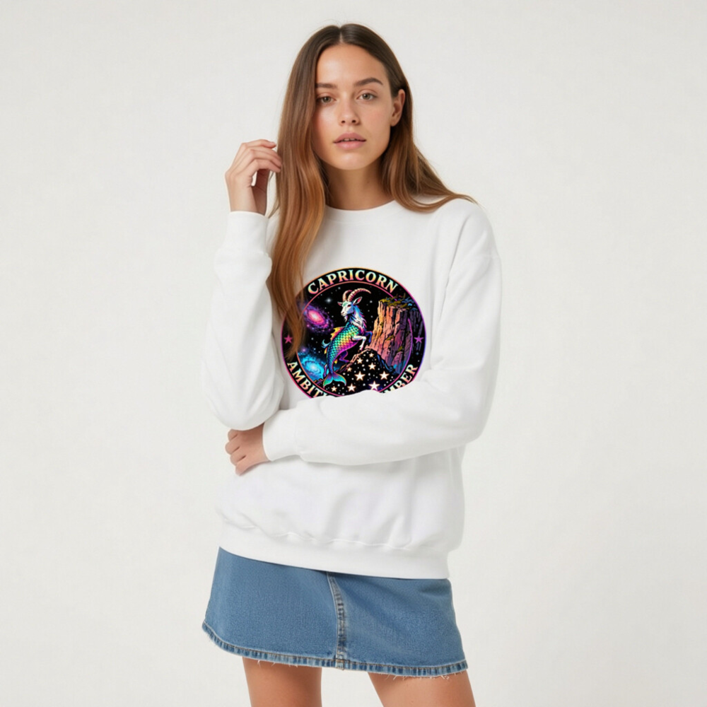 Capricorn Ambitious Climber Unisex Sweatshirt - Rainbow Goat Astral Design - Image 6