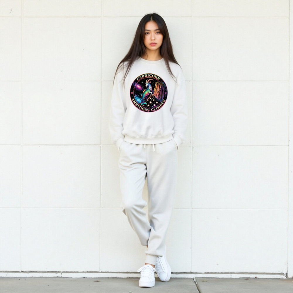 Capricorn Ambitious Climber Unisex Sweatshirt - Rainbow Goat Astral Design - Image 7