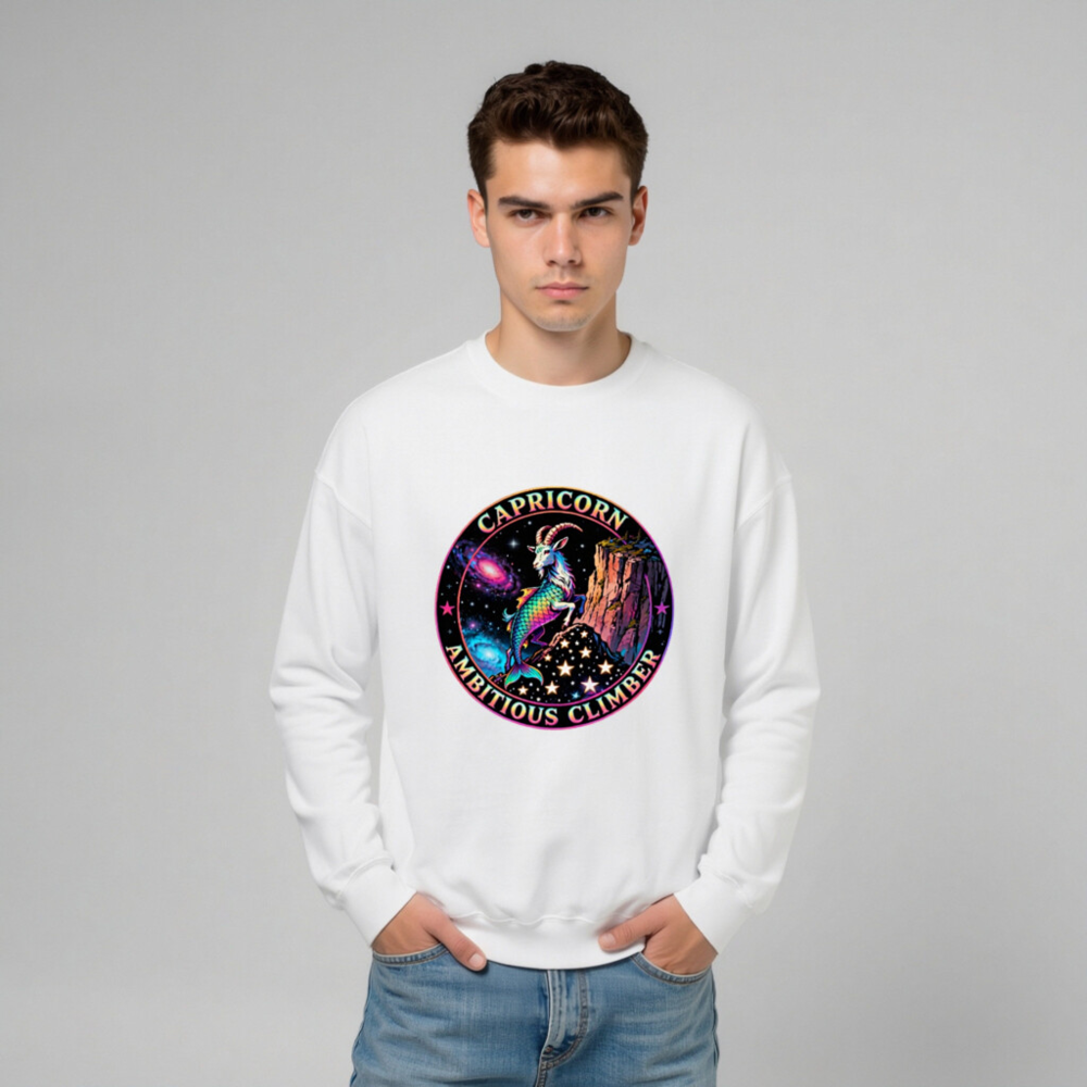 Capricorn Ambitious Climber Unisex Sweatshirt - Rainbow Goat Astral Design - Image 8