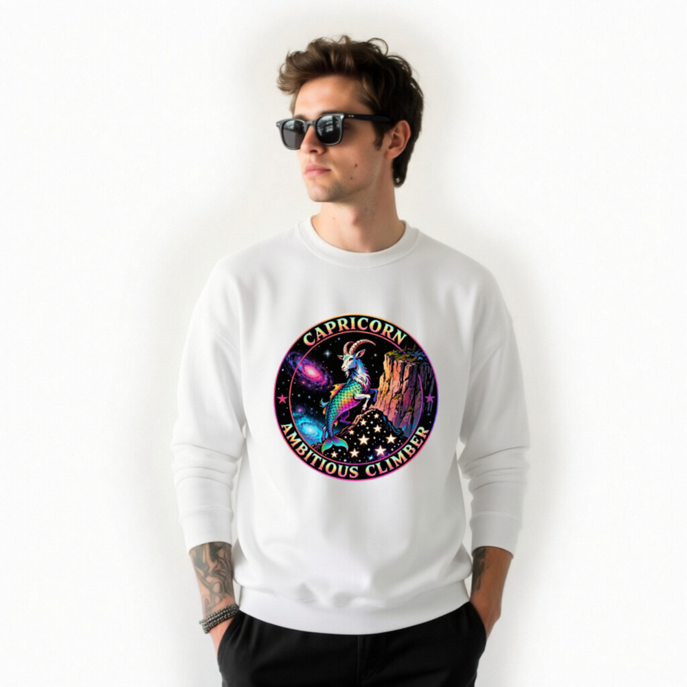 Capricorn Ambitious Climber Unisex Sweatshirt - Rainbow Goat Astral Design - Image 9