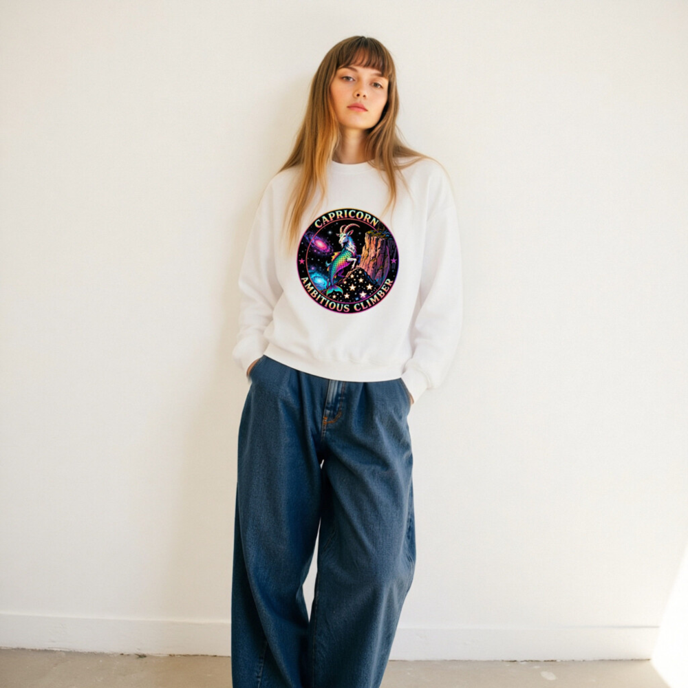 Capricorn Ambitious Climber Unisex Sweatshirt - Rainbow Goat Astral Design - Image 11