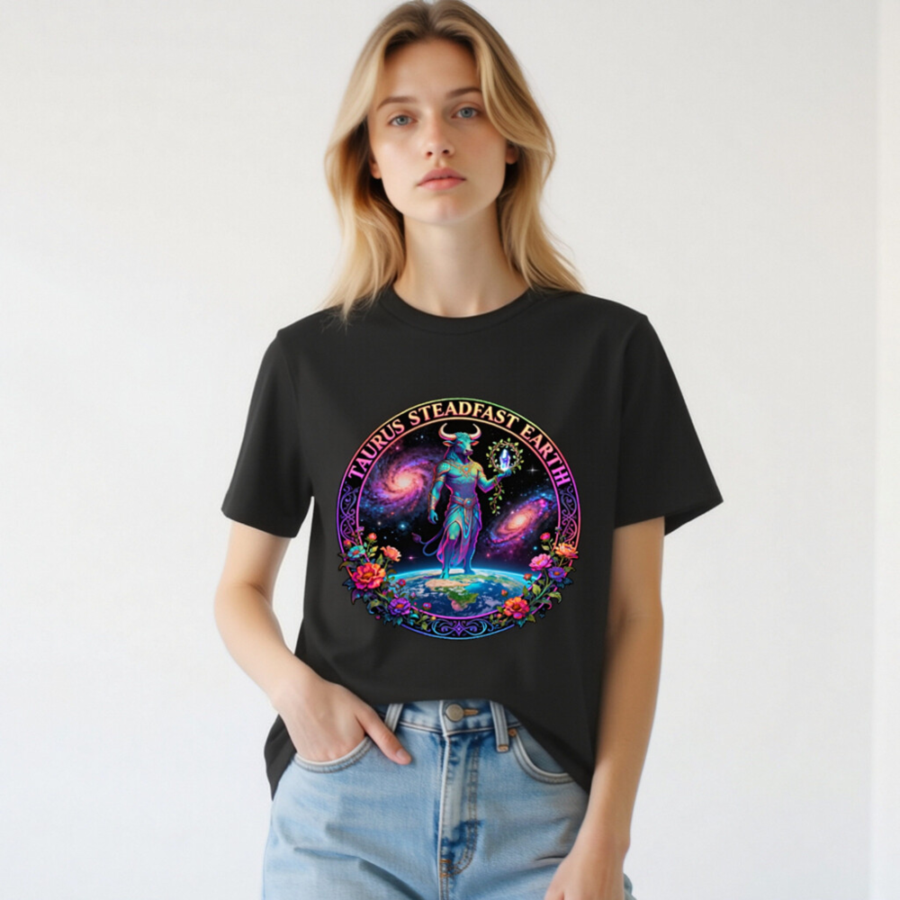 Unisex Organic Cotton T-Shirt - Taurus Steadfast Earth Cosmic Bull Design - Image 2
