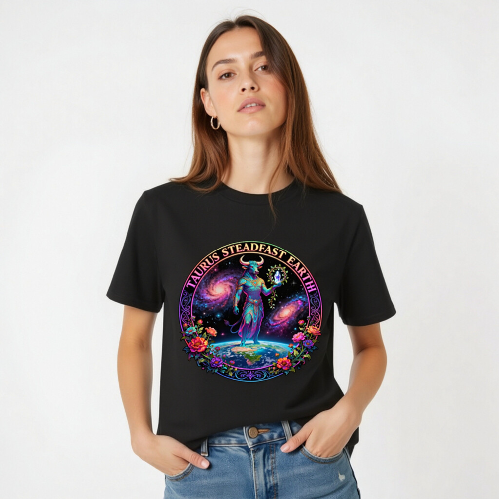 Unisex Organic Cotton T-Shirt - Taurus Steadfast Earth Cosmic Bull Design - Image 3