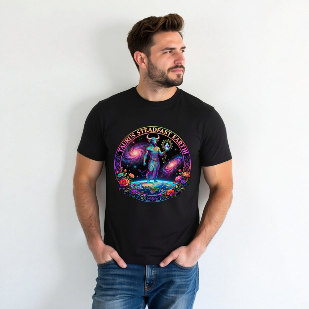 Unisex Organic Cotton T-Shirt - Taurus Steadfast Earth Cosmic Bull Design - Image 5