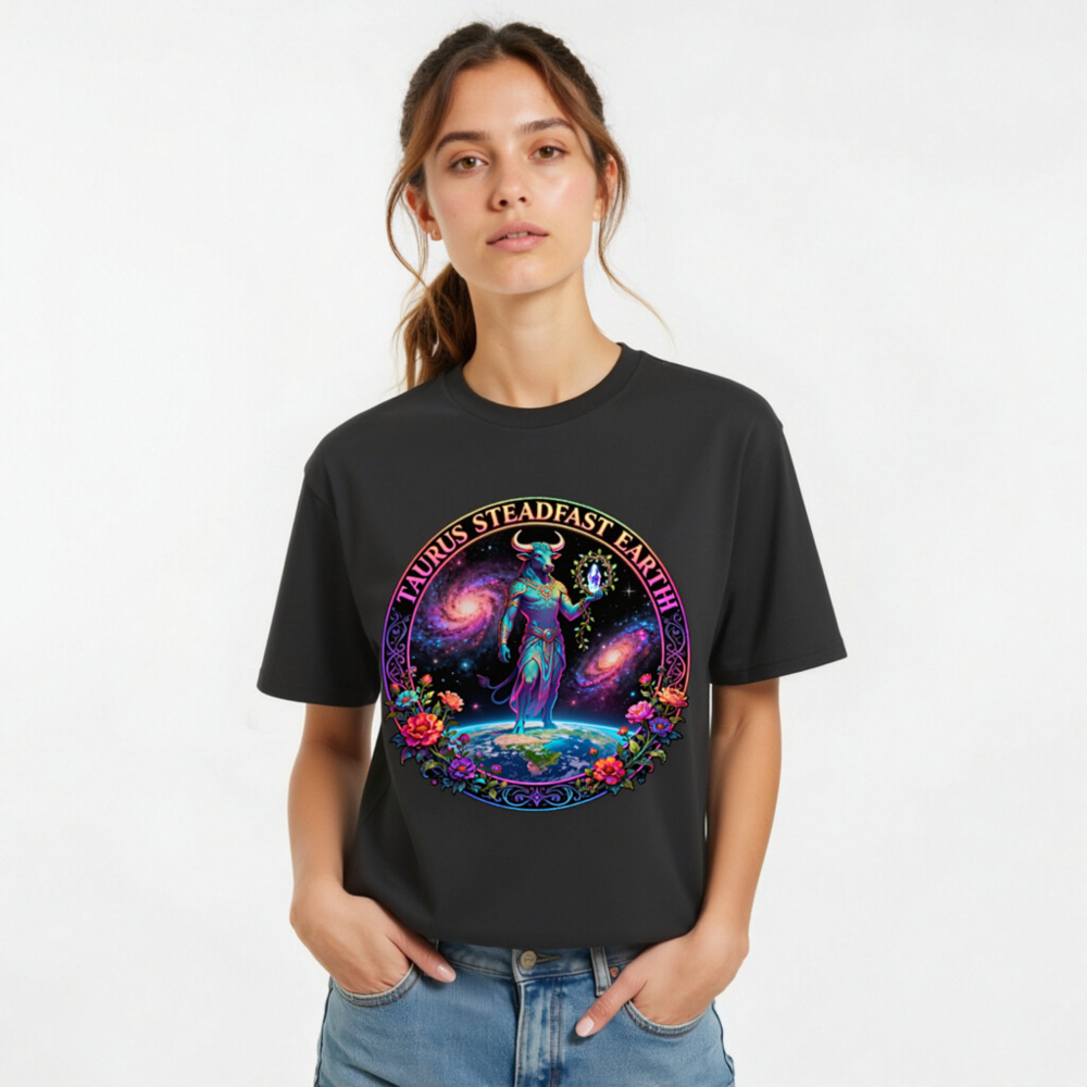 Unisex Organic Cotton T-Shirt - Taurus Steadfast Earth Cosmic Bull Design - Image 8