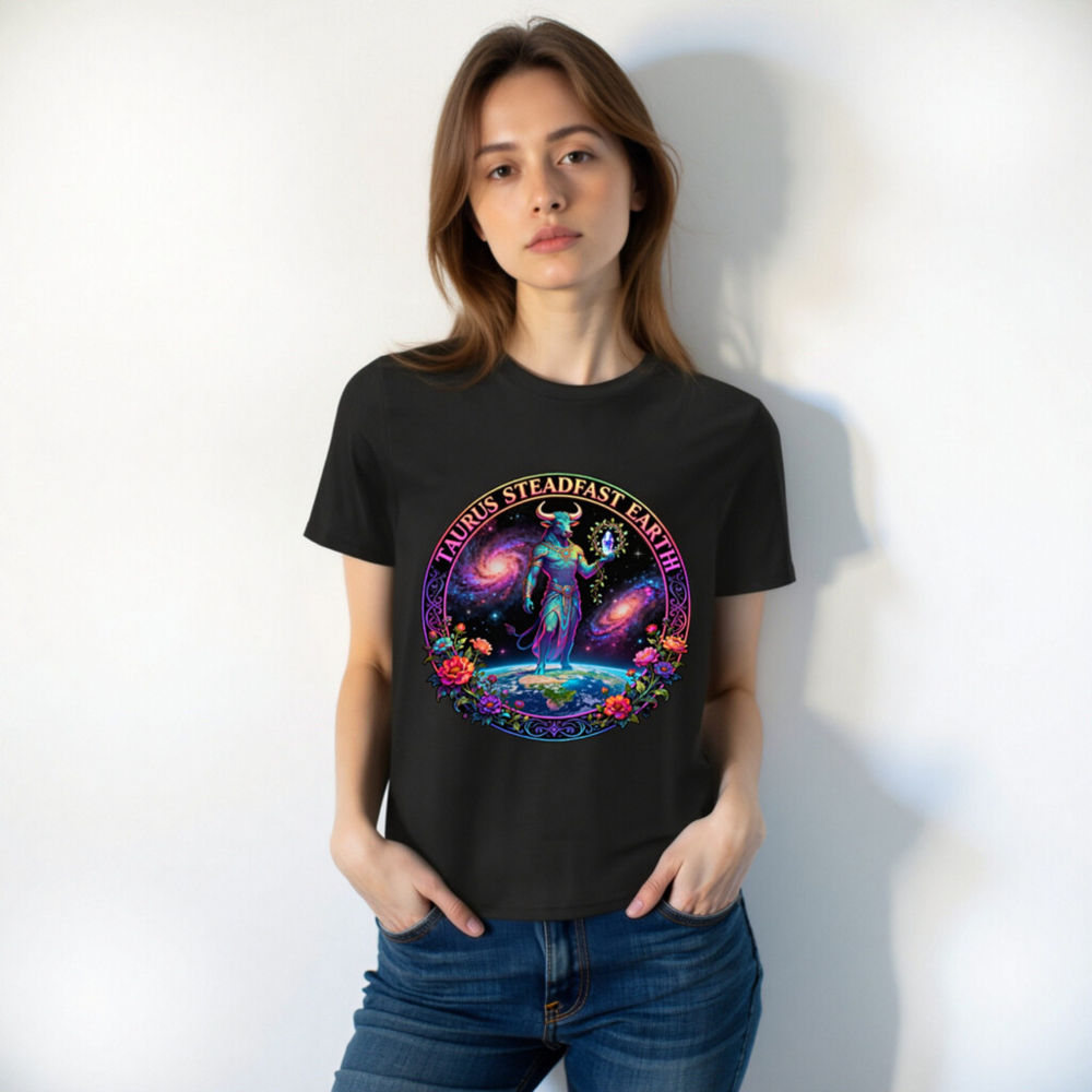 Unisex Organic Cotton T-Shirt - Taurus Steadfast Earth Cosmic Bull Design - Image 9