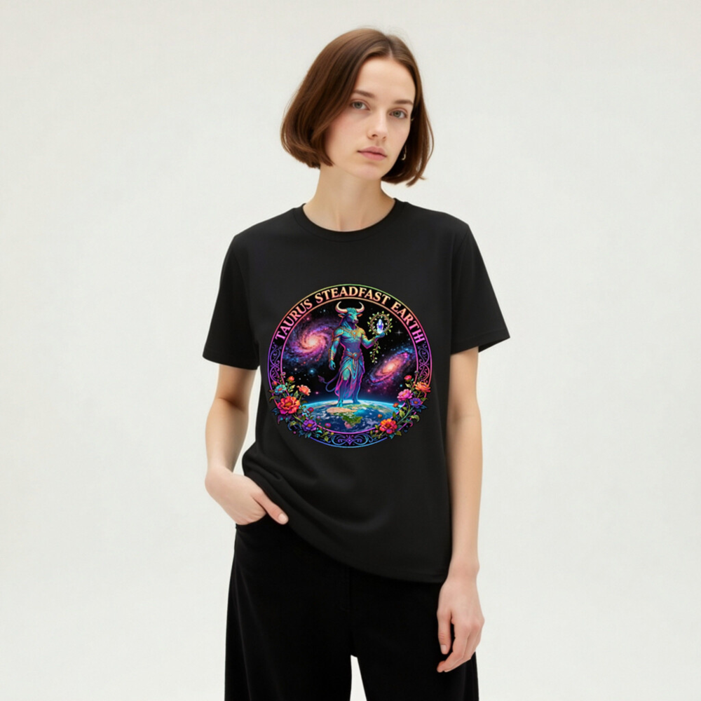 Unisex Organic Cotton T-Shirt - Taurus Steadfast Earth Cosmic Bull Design - Image 10