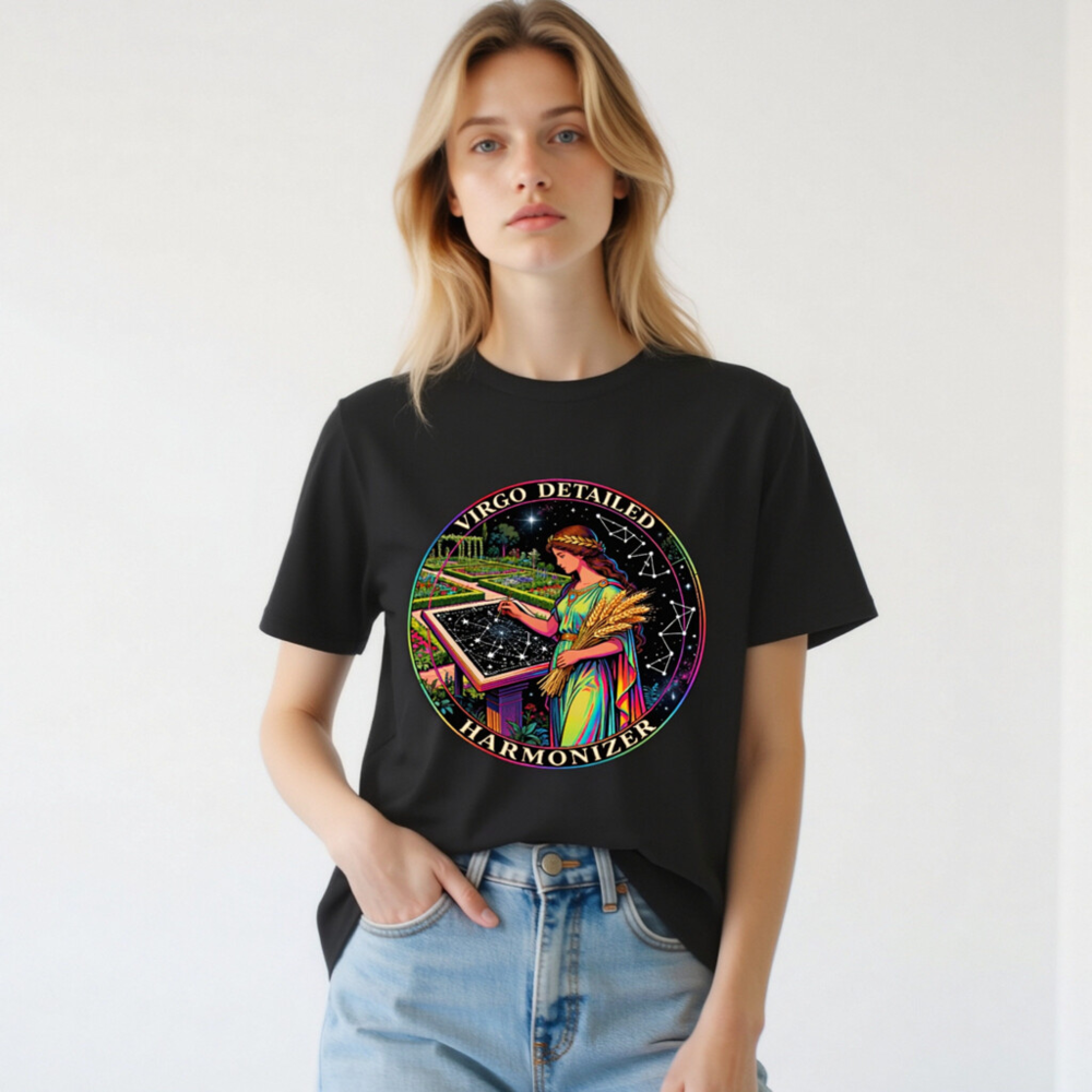 Unisex Organic Cotton T-Shirt - Virgo Detailed Harmonizer Celestial Garden Design - Image 2