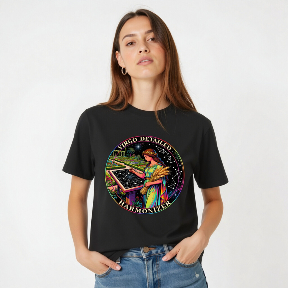 Unisex Organic Cotton T-Shirt - Virgo Detailed Harmonizer Celestial Garden Design - Image 3