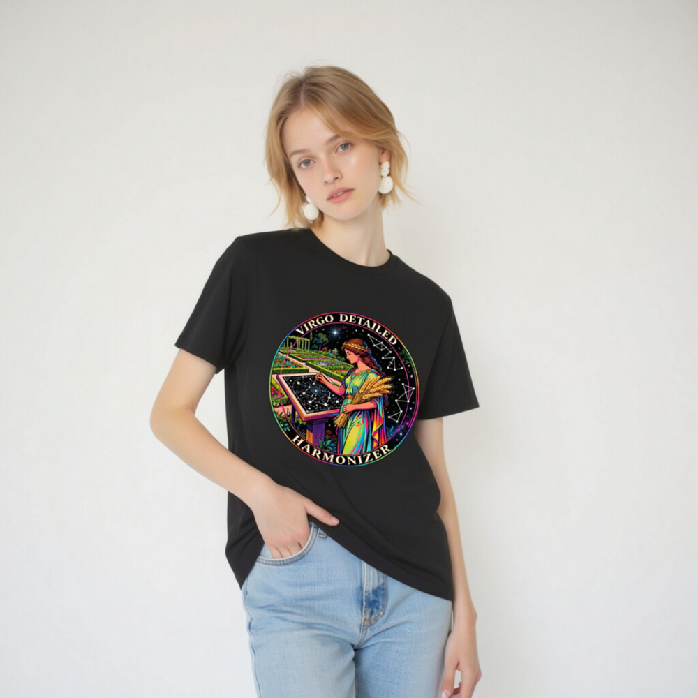 Unisex Organic Cotton T-Shirt - Virgo Detailed Harmonizer Celestial Garden Design - Image 4