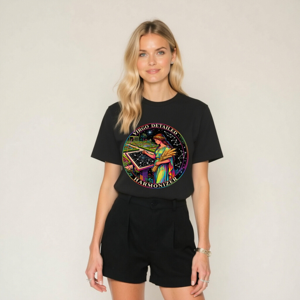 Unisex Organic Cotton T-Shirt - Virgo Detailed Harmonizer Celestial Garden Design - Image 8