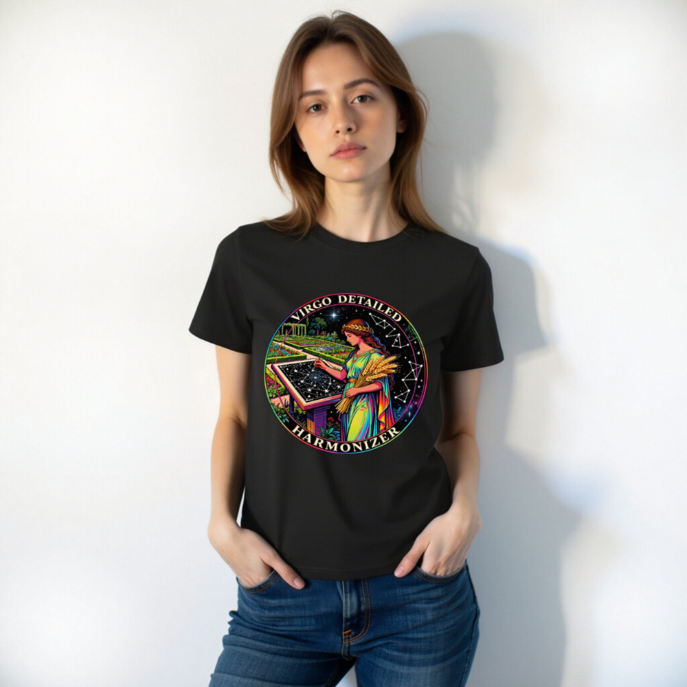 Unisex Organic Cotton T-Shirt - Virgo Detailed Harmonizer Celestial Garden Design - Image 10