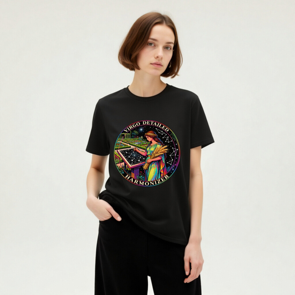 Unisex Organic Cotton T-Shirt - Virgo Detailed Harmonizer Celestial Garden Design - Image 11