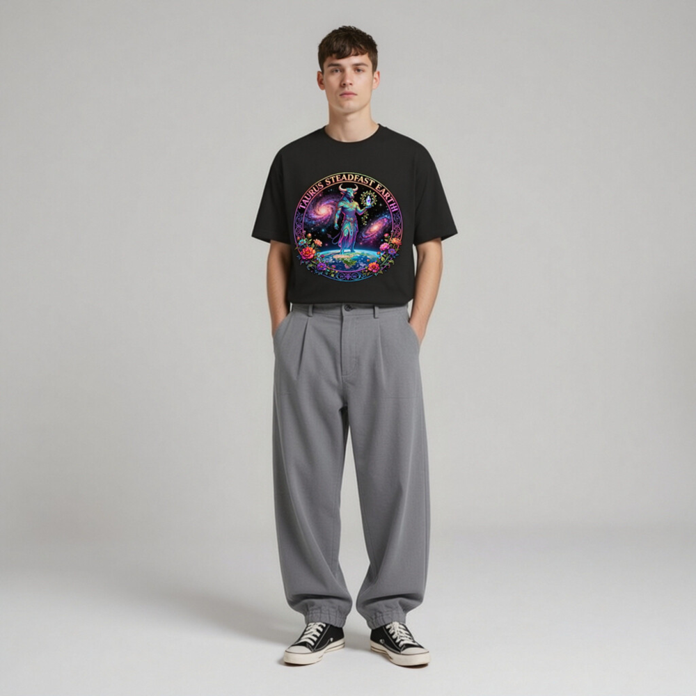 Taurus Steadfast Earth Unisex T-Shirt | Cosmic Bull on Globe with Floral Circle - Image 5