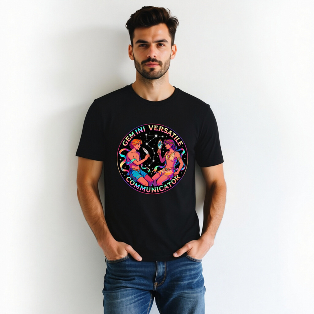 Gemini Versatile Communicator Unisex T-Shirt - Cosmic Twin Design - Image 4