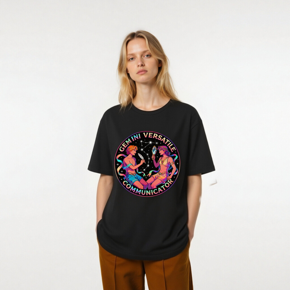 Gemini Versatile Communicator Unisex T-Shirt - Cosmic Twin Design - Image 7