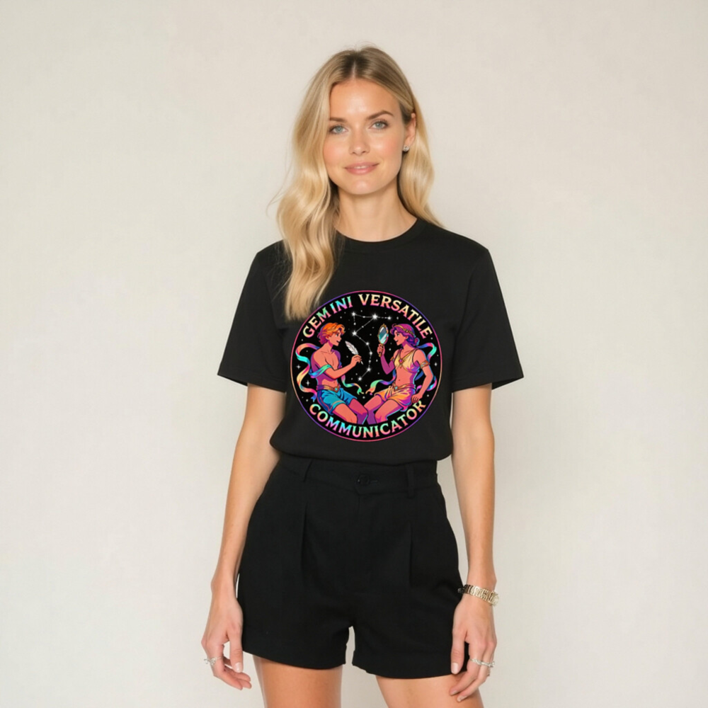 Gemini Versatile Communicator Unisex T-Shirt - Cosmic Twin Design - Image 8