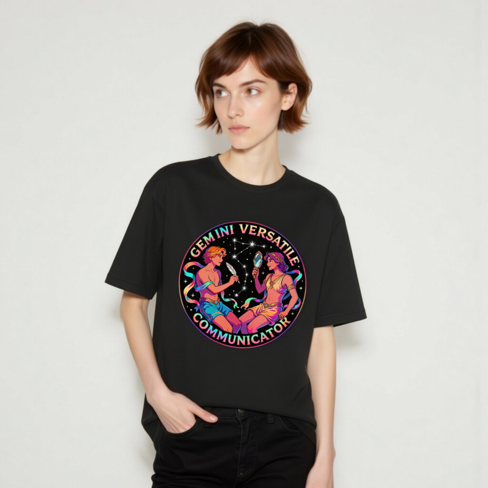 Gemini Versatile Communicator Unisex T-Shirt - Cosmic Twin Design - Image 9