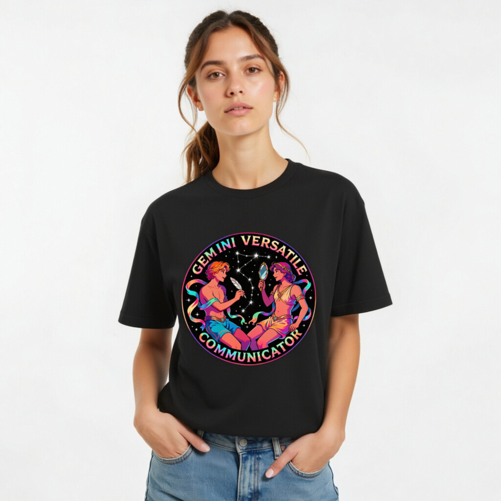 Gemini Versatile Communicator Unisex T-Shirt - Cosmic Twin Design - Image 10