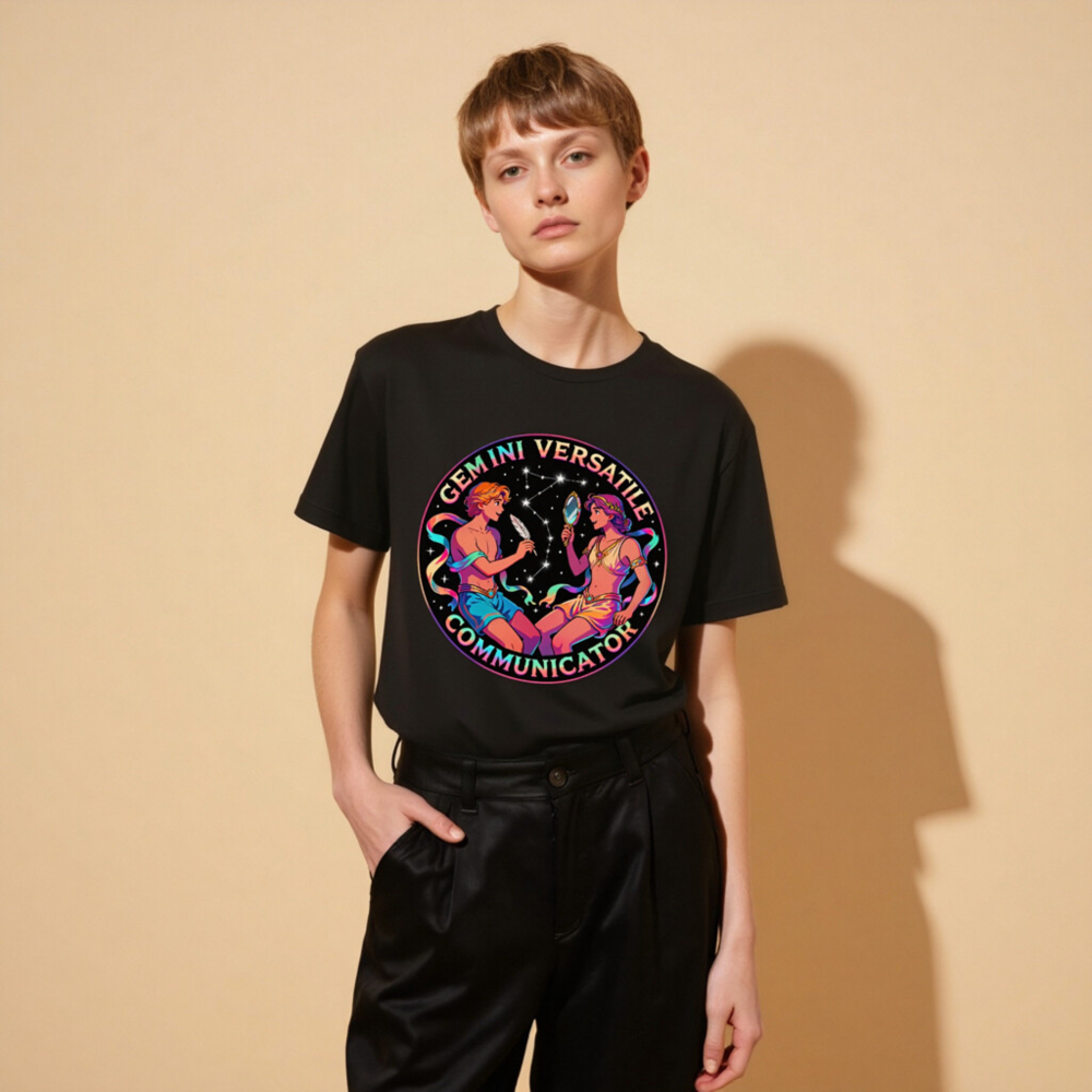 Gemini Versatile Communicator Unisex T-Shirt - Cosmic Twin Design - Image 11