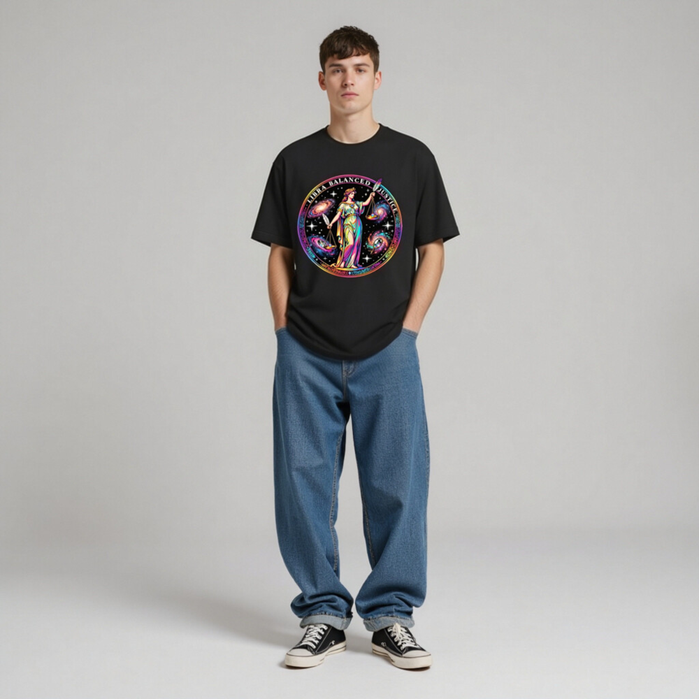 Unisex Rainbow Libra Balanced Justice T-Shirt - Cosmic Scales Design - Image 5