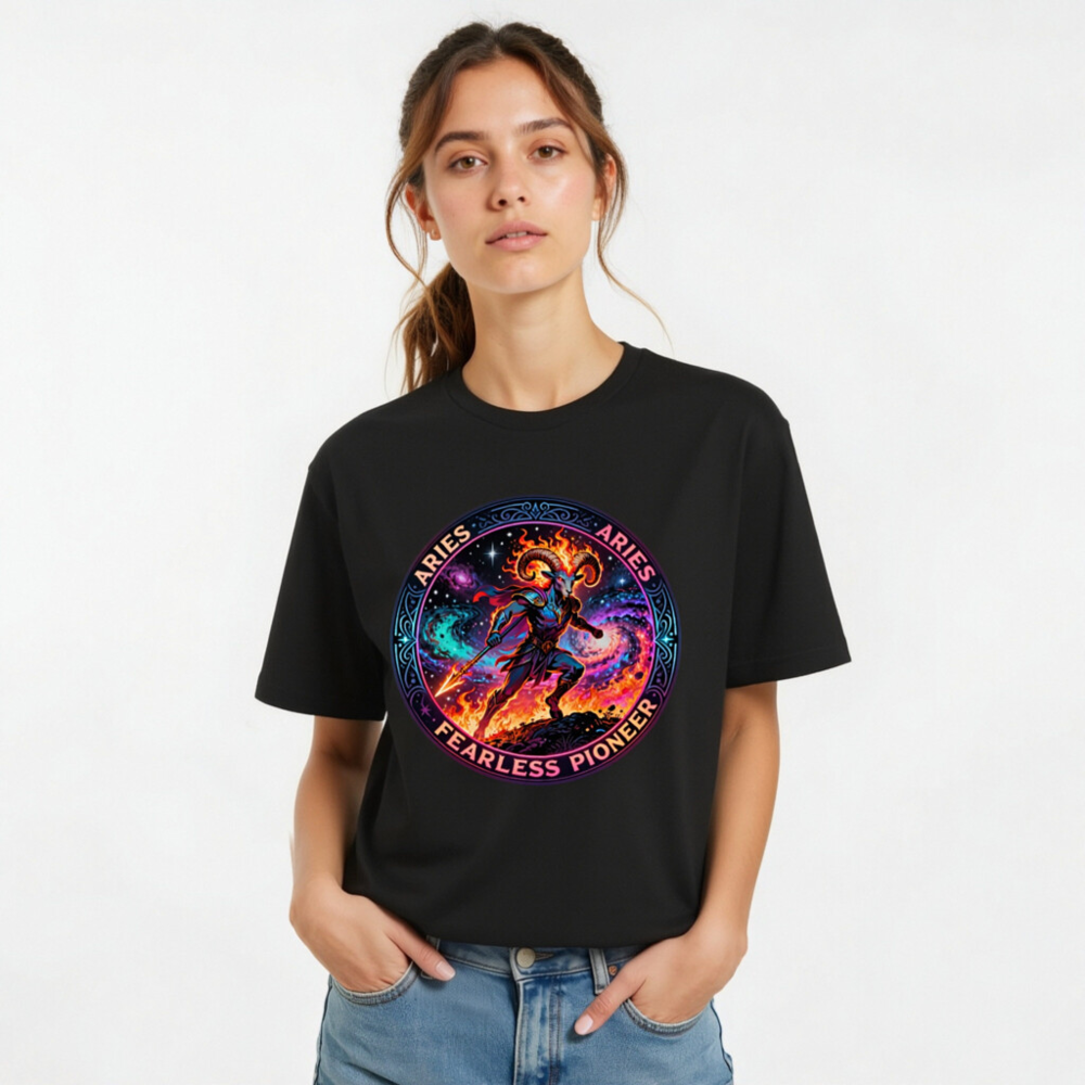 Aries Fearless Pioneer Unisex T-Shirt - Cosmic Ram Warrior Design - Image 10