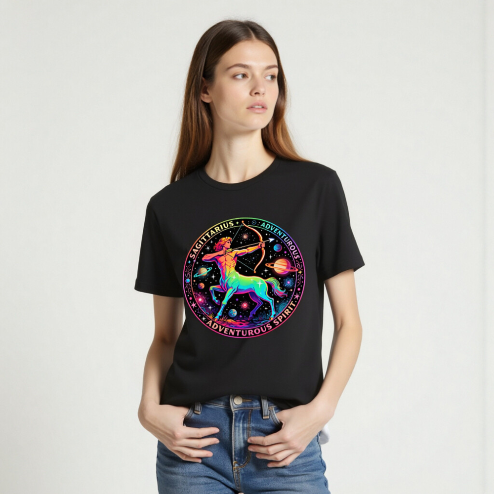 Unisex Sagittarius Astrology T-Shirt - Rainbow Archer, Adventurous Spirit - Image 2