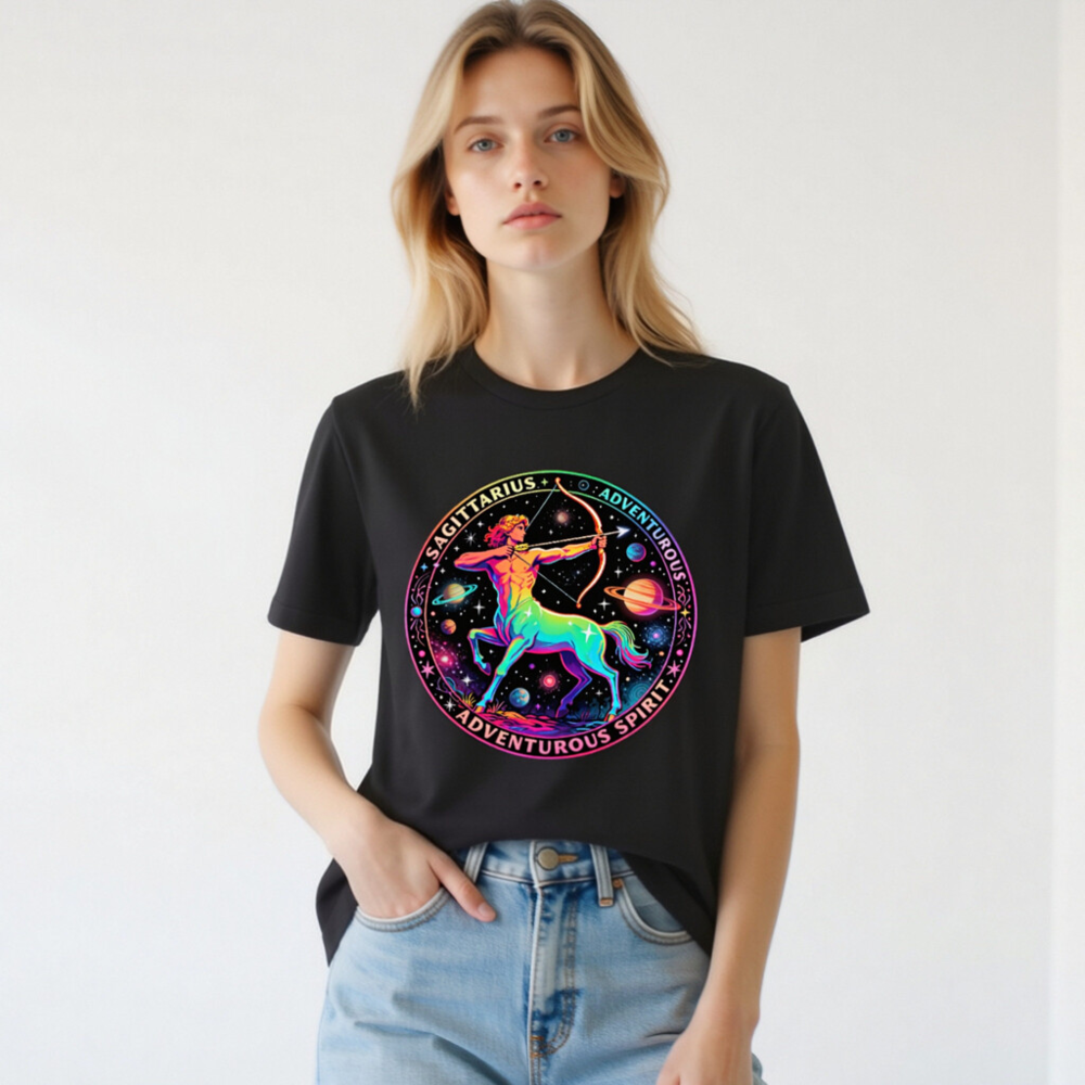 Unisex Sagittarius Astrology T-Shirt - Rainbow Archer, Adventurous Spirit - Image 3