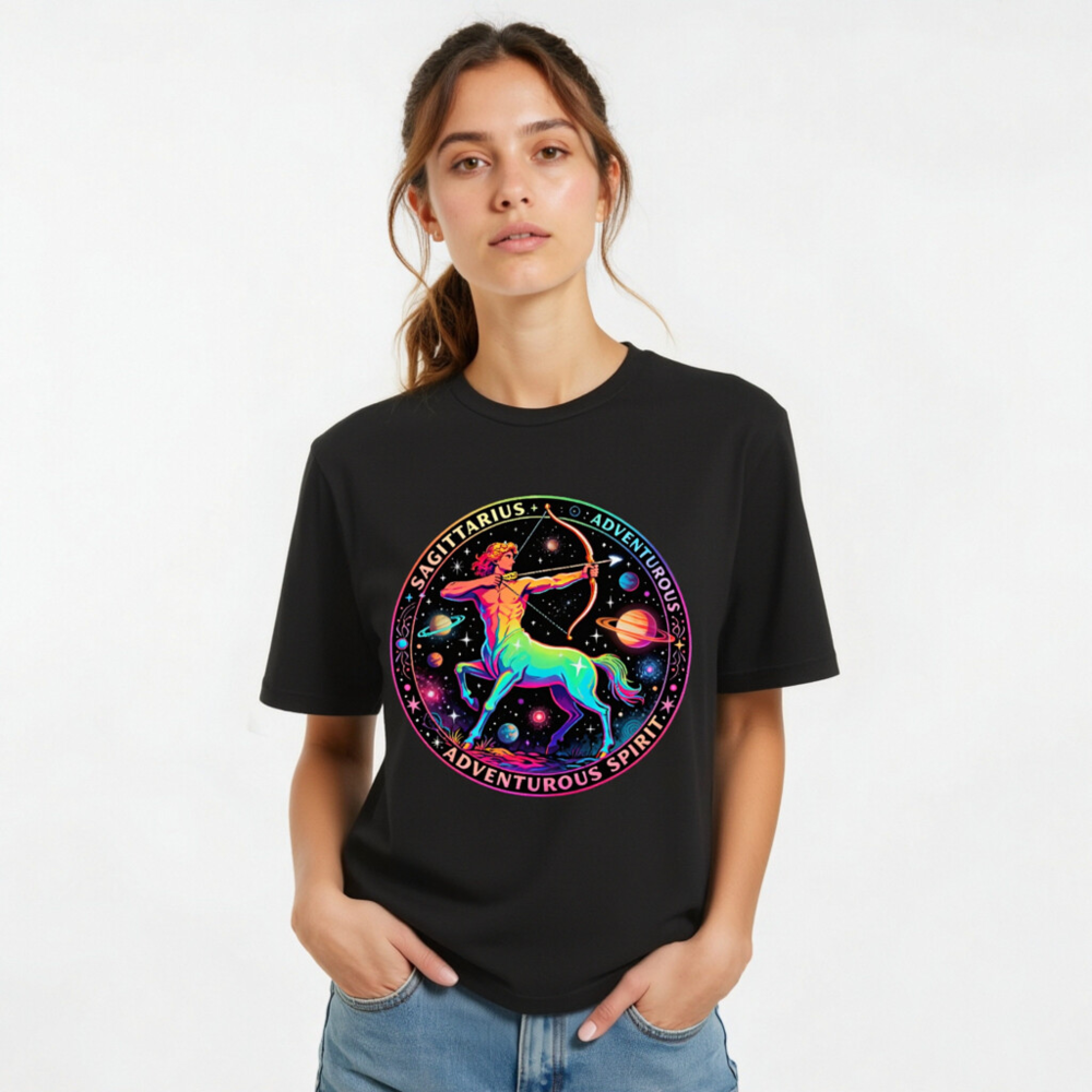 Unisex Sagittarius Astrology T-Shirt - Rainbow Archer, Adventurous Spirit - Image 10
