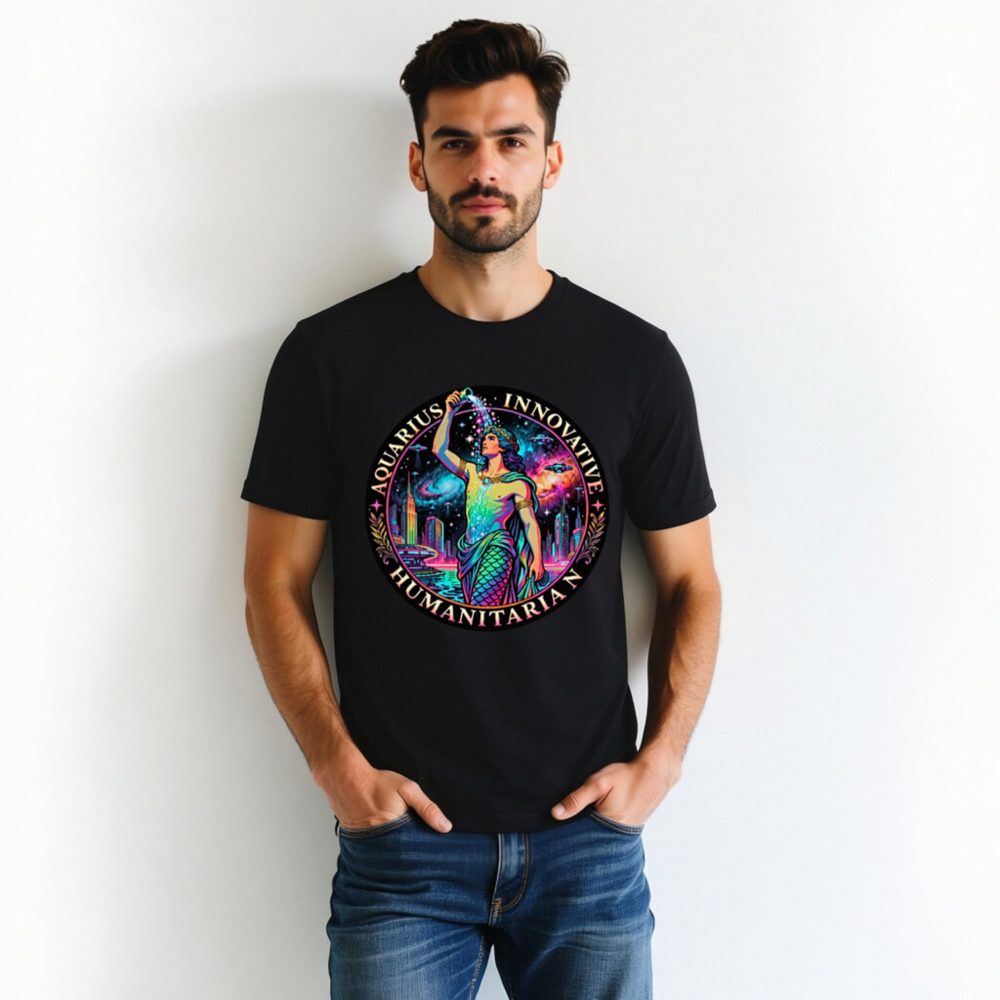 Unisex Aquarius T-Shirt - Innovative Humanitarian Mermaid Design, Neon Galaxy Print - Image 4