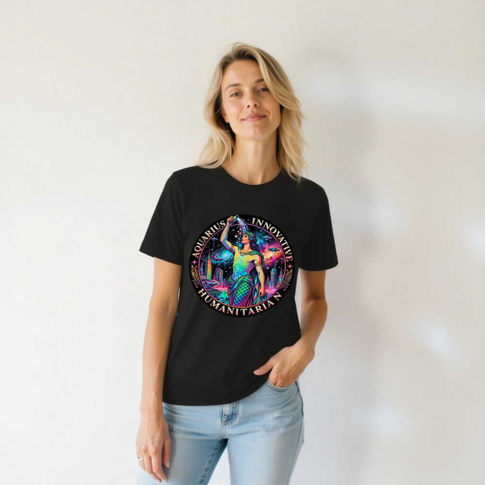 Unisex Aquarius T-Shirt - Innovative Humanitarian Mermaid Design, Neon Galaxy Print - Image 6