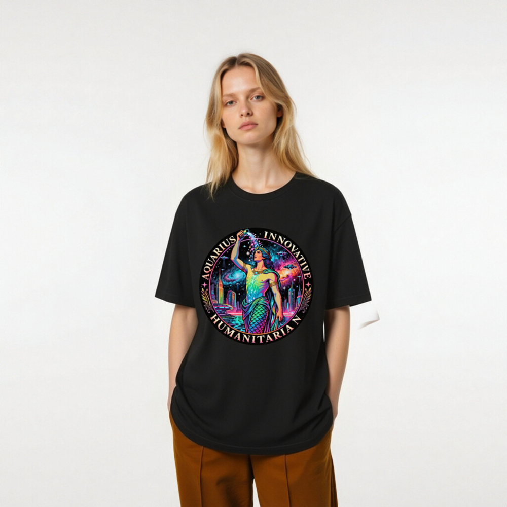 Unisex Aquarius T-Shirt - Innovative Humanitarian Mermaid Design, Neon Galaxy Print - Image 7