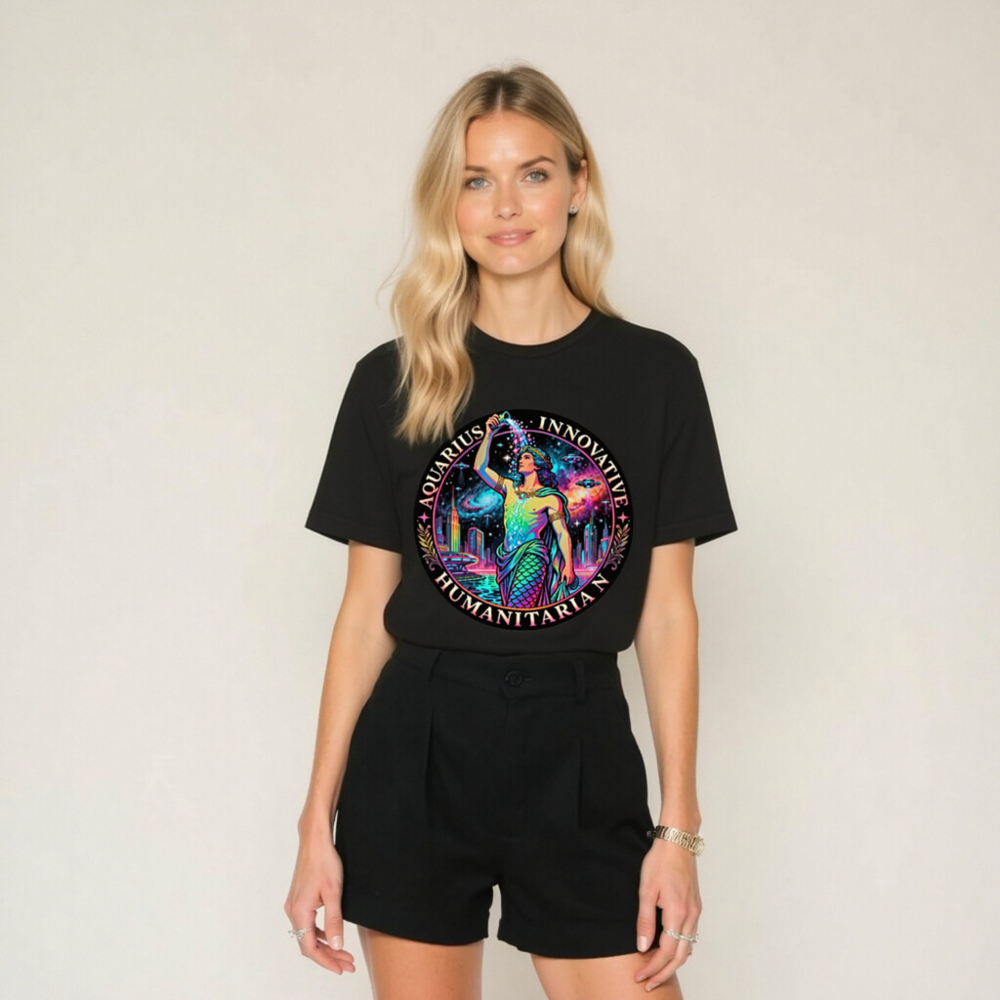 Unisex Aquarius T-Shirt - Innovative Humanitarian Mermaid Design, Neon Galaxy Print - Image 8