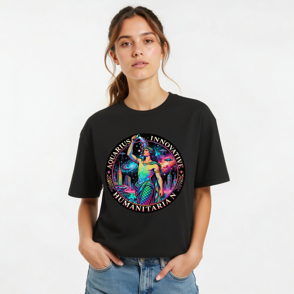 Unisex Aquarius T-Shirt - Innovative Humanitarian Mermaid Design, Neon Galaxy Print - Image 10