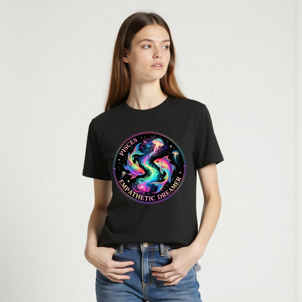 Pisces Empathetic Dreamer Unisex T-Shirt | Cosmic Fish & Jellyfish Design - Image 2