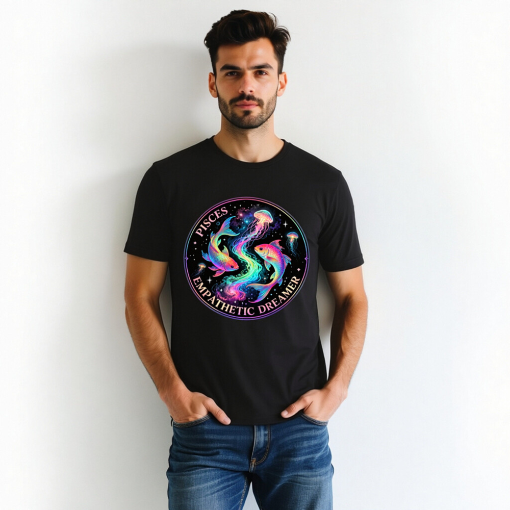 Pisces Empathetic Dreamer Unisex T-Shirt | Cosmic Fish & Jellyfish Design - Image 4