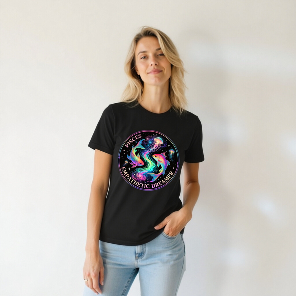 Pisces Empathetic Dreamer Unisex T-Shirt | Cosmic Fish & Jellyfish Design - Image 6
